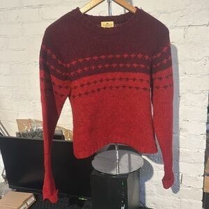 The Limited Red and Burgundy Fair Isle Crewneck Sweater
